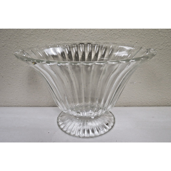 Vintage Jeannette Clear Glass 6" Fan Vase National Pattern Ribbed & Fluted 1930s - Picture 1 of 6